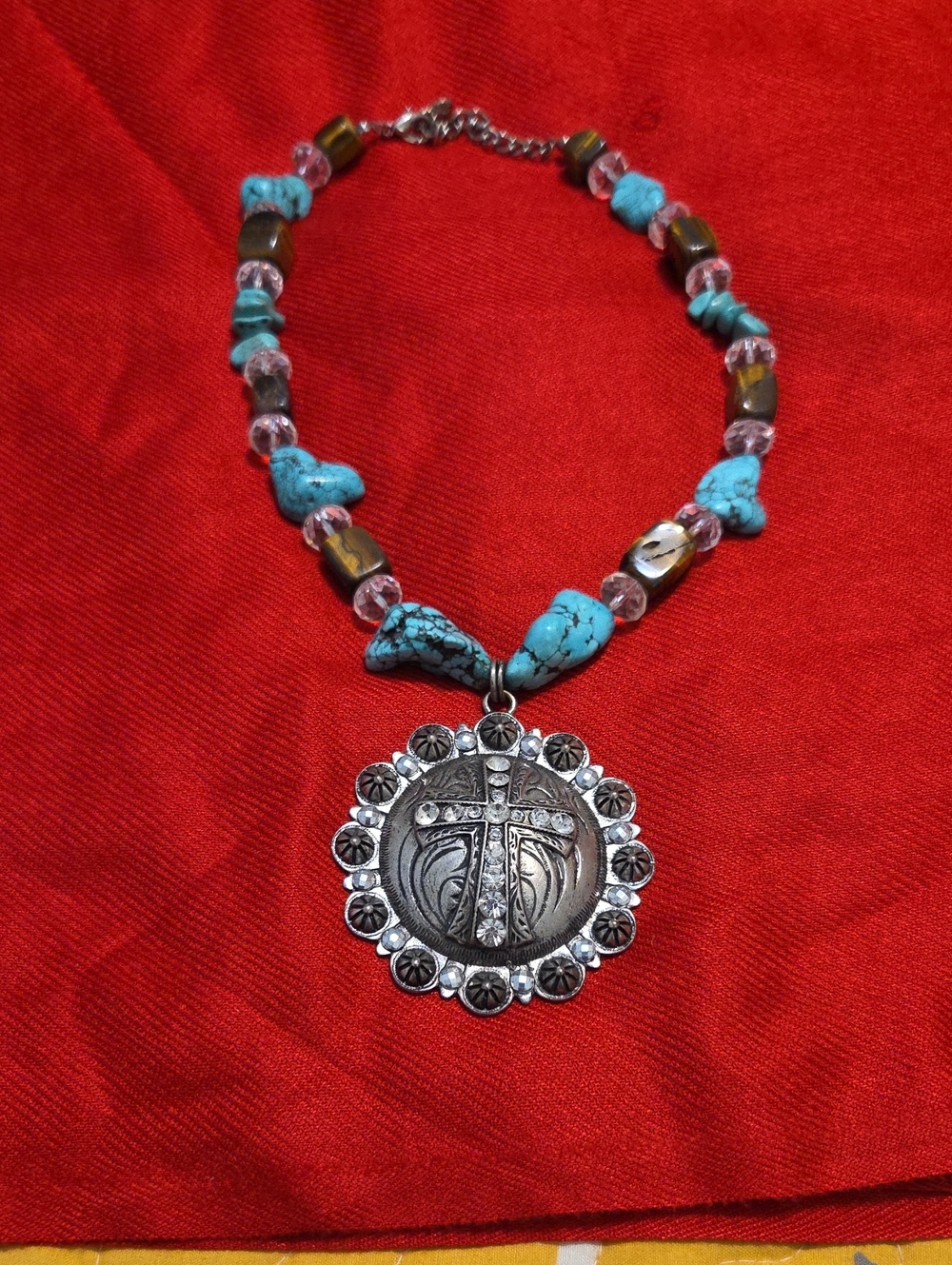 Turquoise Bead Cross Pendant Necklace - Women's Jewelry